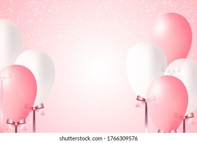 Luftballons Vektorgrafik mit Kopienraum Viele weiße und rosa Ballons mit Konfetti auf hellrosa Hintergrund