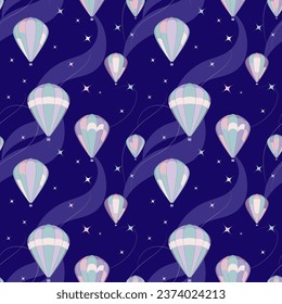 Air balloons. Vector seamless pattern in pastel colors