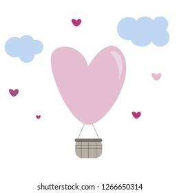 Air baloon with hearts. Great for wedding invitation, save the date cards ot valentine's day greeting card.Vector illustration.