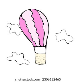 air baloon in a pink color with clouds doodle