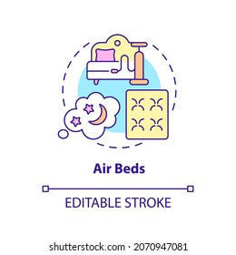 Air beds concept icon. Common mattress material abstract idea thin line illustration. Inflatable bed for camping and home. Adjust air chambers. Vector isolated outline color drawing. Editable stroke