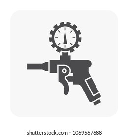 Air Blow Gun Icon. Also Called Air Blow Pneumatic Dust Gun, Air Nozzle Blow Gun. Including Pressure Gauge Or Manometer. Device Is A Tool Working With Air Compressor And Tube For Blowing And Cleaning.