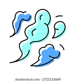 Air blowing stylized element representing wind, breath, smoke, vapor, or steam, useful as an icon or graphic design component depicting movement and flow with a simple, modern aesthetic