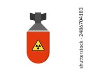 air bomb atomic war aviation symbol flat design vector illustration. Air nuclear bomb, atomic rocket plane, bombshell in flight isolated on a white background.