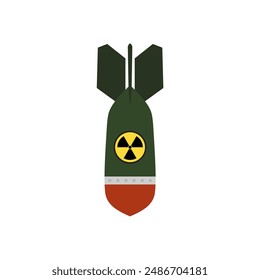 air bomb atomic war aviation symbol flat design vector illustration. Air nuclear bomb, atomic rocket plane, bombshell in flight isolated on a white background.