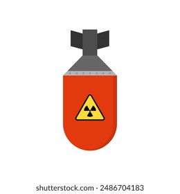 Ilustración vectorial de diseño plano del símbolo de aviación de la guerra atómica de la bomba aérea. Bomba nuclear aérea, avión cohete atómico, bomba en vuelo aislado sobre un fondo blanco.