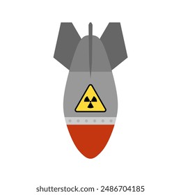 air bomb atomic war aviation symbol flat design vector illustration. Air nuclear bomb, atomic rocket plane, bombshell in flight isolated on a white background.