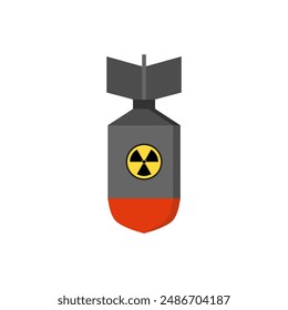 Ilustración vectorial de diseño plano del símbolo de aviación de la guerra atómica de la bomba aérea. Bomba nuclear aérea, avión cohete atómico, bomba en vuelo aislado sobre un fondo blanco.