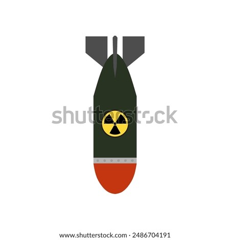 air bomb atomic war aviation symbol flat design vector illustration. Air nuclear bomb, atomic rocket plane, bombshell in flight isolated on a white background.