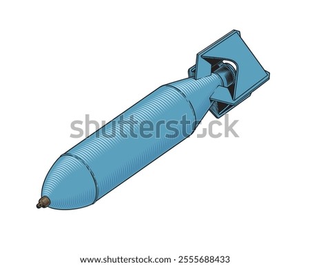 Air bomb falling, atomic or nuclear bombshell. Offensive weapon concept comic vector illustration.