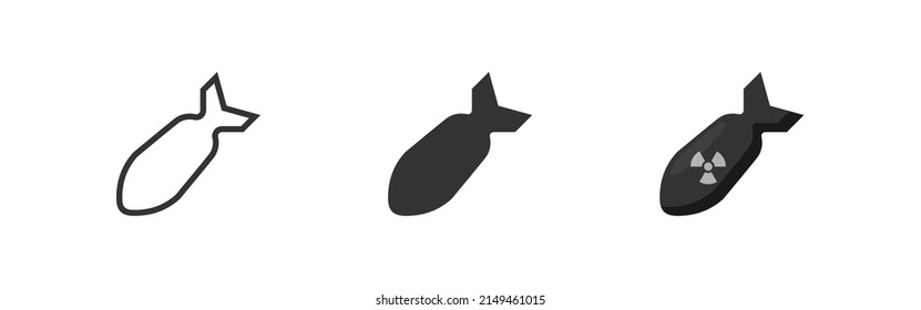 Air Bomb Icon. Nuclear Atom Bomb. War Black Sign Simbol. Flat Vector Isolated Illustration