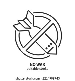 Air Bomb Line Icon. No War Vector Symbol. Stop War Sign. Editable Stroke.