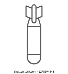 Air bomb thin line icon, weapon and military, missile sign, vector graphics, a linear pattern on a white background, eps 10.