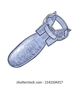 Luftbombe, Vektorgrafik. Atombombenskizze. Einzeln auf weißem Hintergrund.