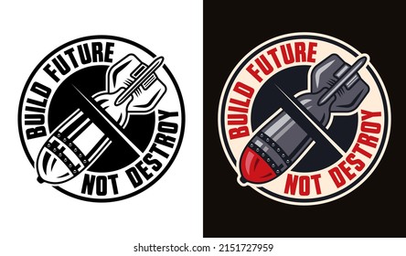 Emblema redondo del vector de la bomba de aire, logotipo, placa, pegatina en dos estilos negro sobre blanco y colorido sobre fondo oscuro