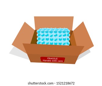 Air Bubble Wrap With Fragile Symbol For Cargo Vector.Bubblewrap Icon, Packaging With Air Bubbles Illustration,Shockproof Plastic Used To Pack For Delivery.