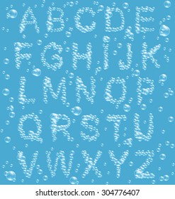 Air Bubbles Alphabet on Blue Background