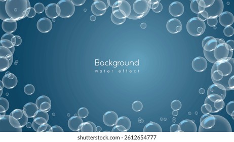 Air bubbles, aqua and effervescent water fizz. Bubble underwater with dark background 