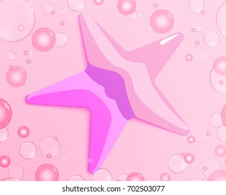Air bubbles around a starfish on a pink background