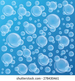 Air bubbles in blue water. Background, vector illustration