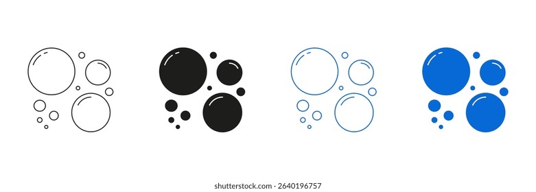 Air Bubbles And Carbonated Foam Line And Solid Icon Set. Floating Water Droplets And Soap Effervescence Symbol Collection. Isolated Vector Illustration.