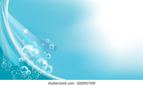 Air Bubbles Detergent Washer Copy Space Vector. Whitening Chemical Liquid Bubbles In Spherical Shape For Washing Textile Curtain. Magic Reflection And Glossy Balls Template Realistic 3d Illustration