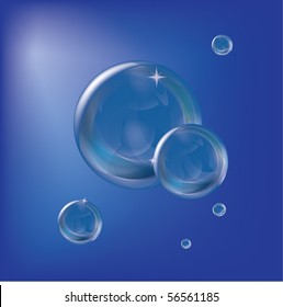 Air bubbles of the different size on a blue background