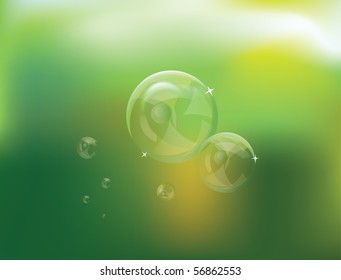 Air bubbles of the different size on a green background