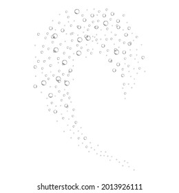 Air bubbles in fizzy carbonated drink, beer, seltzer, soda, lemonade, sparkling wine. Underwater oxygen stream in aquarium or ocean. Soap suds, shampoo foam texture. Vector realistic illustration.
