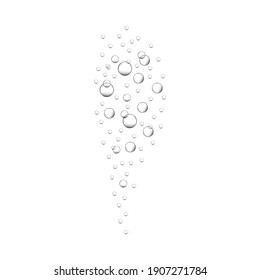 Air bubbles in fizzy drink, carbonated water, soda, lemonade, sparkling wine. Underwater oxygen bubbles rising up in sea or aquarium. Vector realistic illustration.