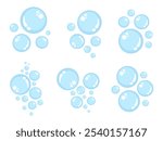 Air bubbles flat icon set. Soap foam bubbles, oxygen bubbles, water bubbles, vector design elements isolated.