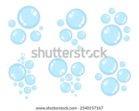 Air bubbles flat icon set. Soap foam bubbles, oxygen bubbles, water bubbles, vector design elements isolated.