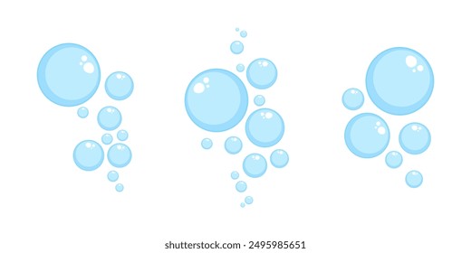 Air bubbles flat set, soap foam oxygen bubbles, vector design elements isolate.