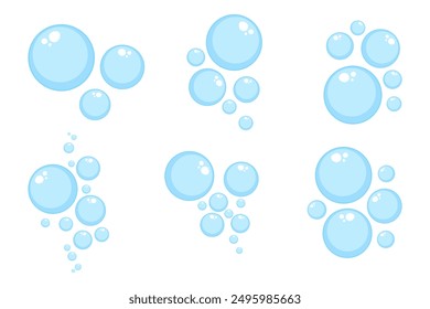 Air bubbles flat set, soap foam oxygen bubbles, vector design elements isolate.