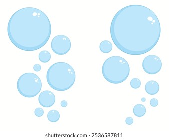 Air bubbles flat set, soap foam oxygen bubbles, vector design elements isolate