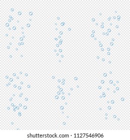 Air bubbles flow on transparent background. Oxygen in water, sea, aquarium. Fizzy drink