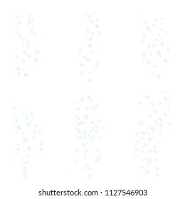 Air bubbles flow on white background. Oxygen in water, sea, aquarium. Fizzy drink