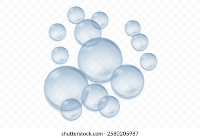 Air bubbles isolated. Soapy water bubbles with a fresh aqua effect, isolated for use in spa, skincare, and hygiene-related designs