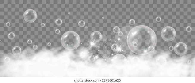 	
Air bubbles on a transparent background. Soap foam vector illustration.