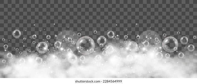 Air bubbles on a transparent background. Soap foam vector illustration.	