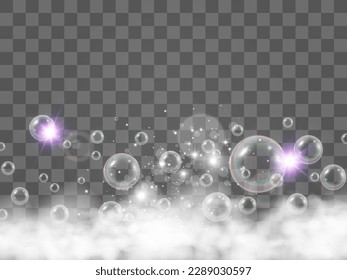 	
Air bubbles on a transparent background. Soap foam vector illustration.	

