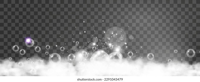 Air bubbles on a transparent background. Soap foam vector illustration.	
