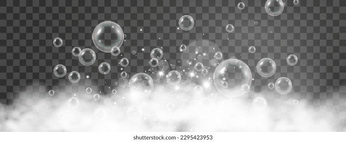 Luftblasen auf transparentem Hintergrund. Seifenschaum, Vektorgrafik.	
