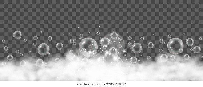 Air bubbles on a transparent background. Soap foam vector illustration.	
