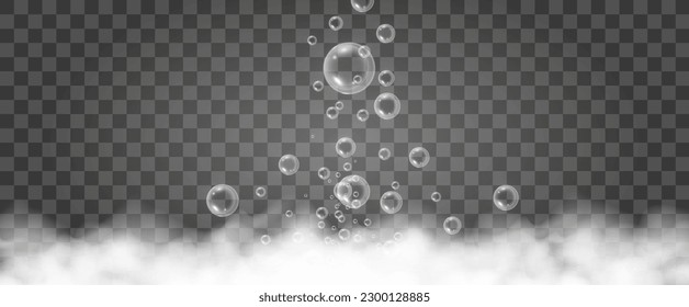 	
Air bubbles on a transparent background. Soap foam vector illustration.	
