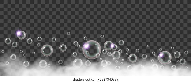 	
Air bubbles on a transparent background. Soap foam vector illustration.