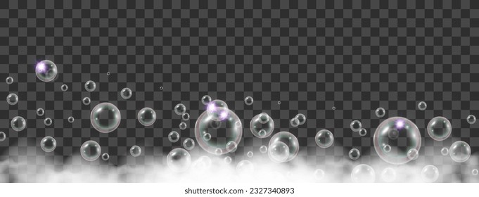 	
Air bubbles on a transparent background. Soap foam vector illustration.