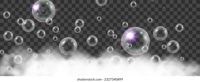 	
Air bubbles on a transparent background. Soap foam vector illustration.