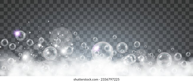 Air bubbles on a transparent background. Soap foam vector illustration.	
