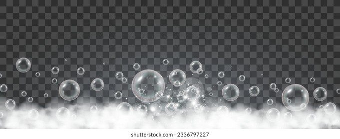 Air bubbles on a transparent background. Soap foam vector illustration.	
